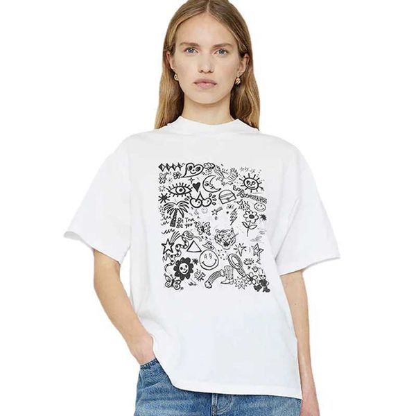 

23ss anine bing print pattern tees pullover casual women fashion t shirt loose short sleeve t-shirt designer polos, White