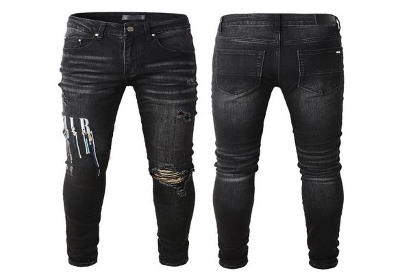 

mens skinny jeans fashional casual slim biker denim pants knee hole hiphop ripped washed distressed8463696, Blue