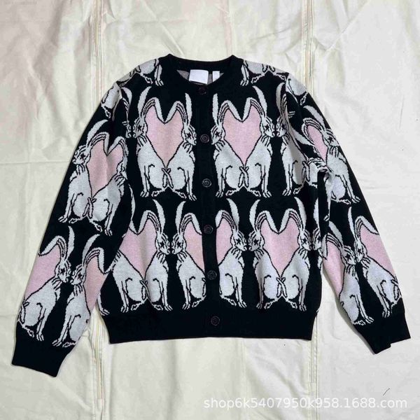 

casual b burbry luxury designer european high fashion decorative viscose fiber wool blended jacquard knitted cardigan, Black;white