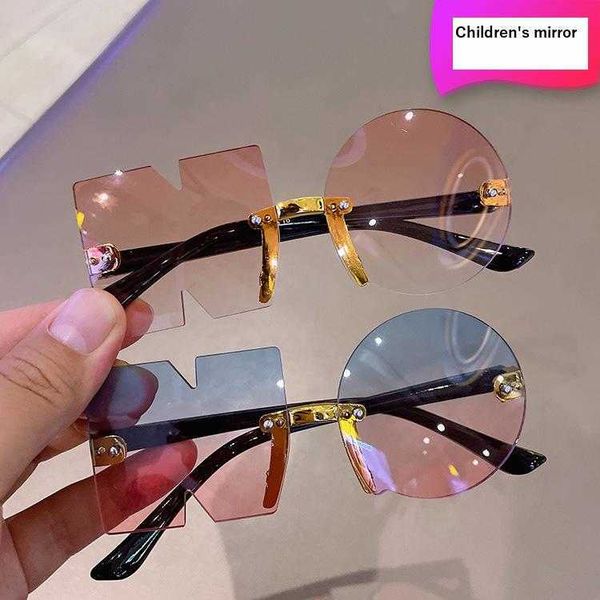 

no kids sunglasses frameless irregular stylish fashion baby party street shot, Blue
