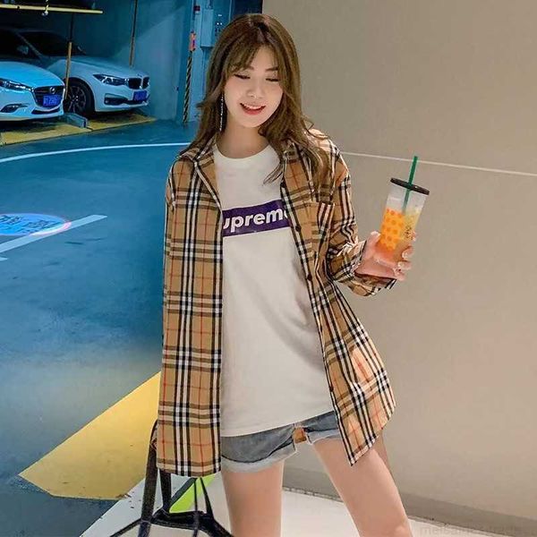 

correct version of b burbry luxury designer classic versatile plaid shirt men's women's casual outwear striped couple long sleeve, Gray