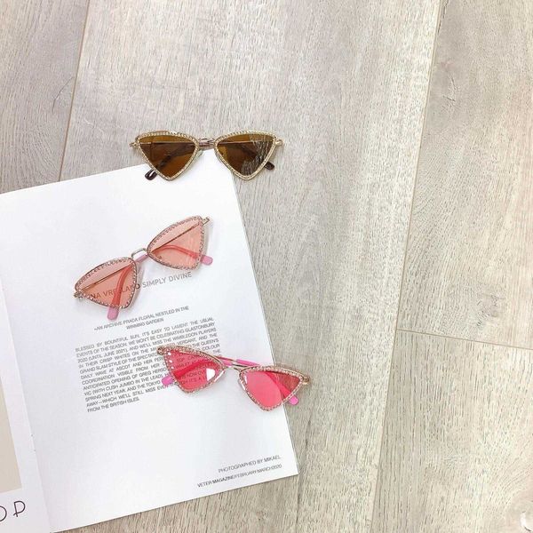 

korean style eyeglass sun glasses inverted triangle drill chain childrens, Blue