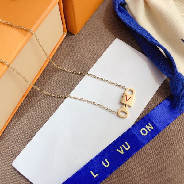 

premium style jewelry necklaces women lock necklace exquisite gold plated long chain classic popular brand accessories women's, Silver