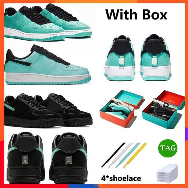 

with box designer one low running shoes for men women airforces 1 sneaker tiffany blue black multi color dz1382-001 mens trainers sports
