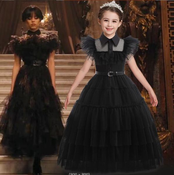 

girls' gauze hollowed-out cake dress cosplay adams's wednesday dress, Red;yellow