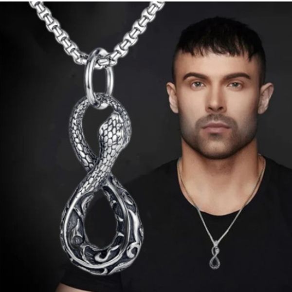 

10pcs european american infinite snake necklace for men personality charm 8-shaped snake animal pendant jewelry, Silver