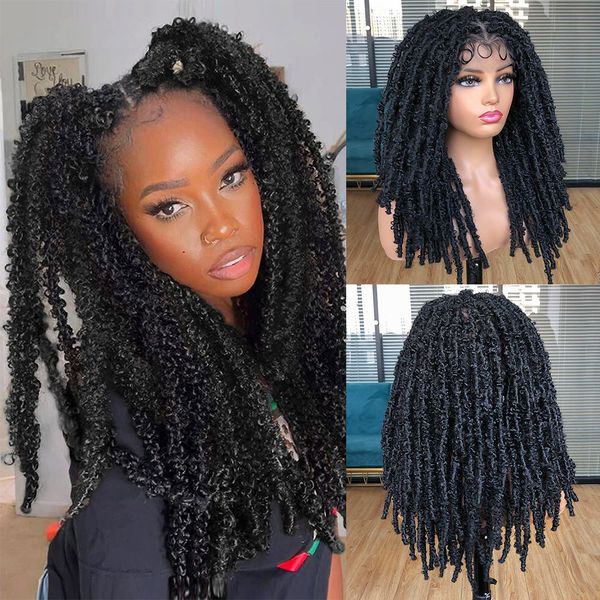 

hair full lace front 20inch hand-braided faux locs braids messy locs hair wigs with baby hair for womenfactory direct, Black