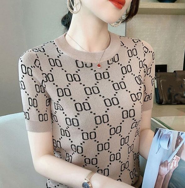 

23gsg spring women's knits tees sweaters t-shirt short sleeve knitwear women casual designer knits, White;black