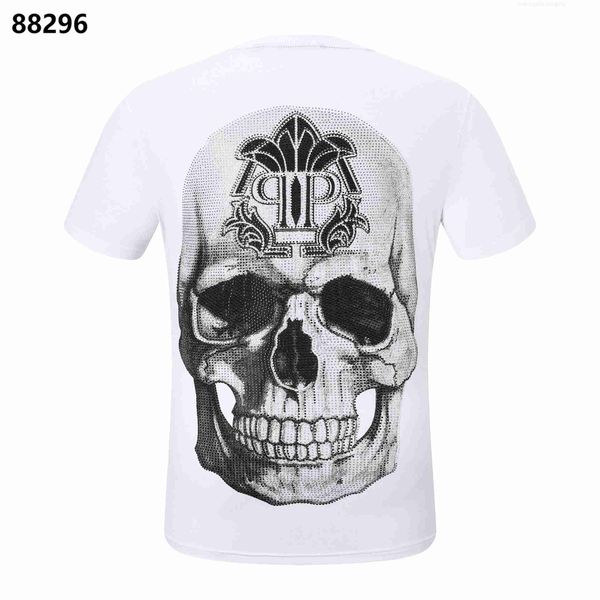 

luxury philippuep lein brand philip plaine spring and summer short-sleeved round neck t aggressive personality diamond pp printing men', White;black