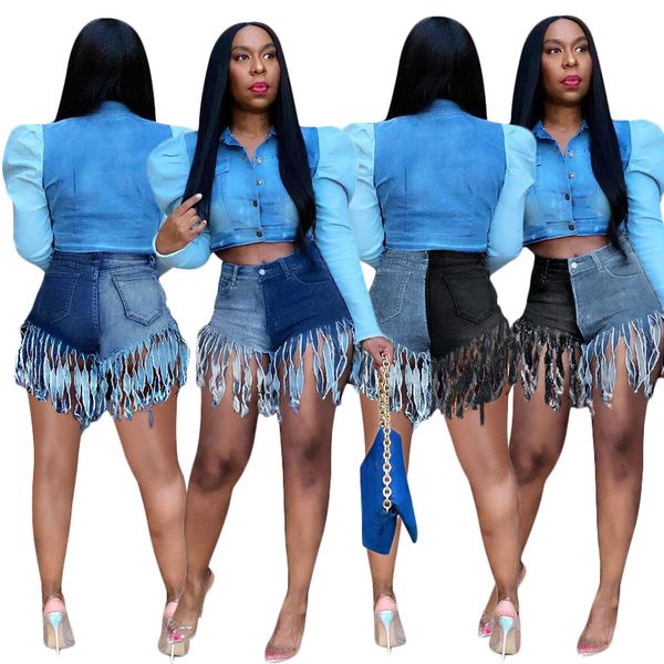

short jeans tassel denim shorts women summer high waist night club rave ripped frayed shorts streetwear, Blue