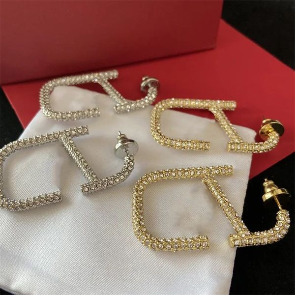 

2023 earrings designer for women stud luxury gold heart shape pearl crystal gold double V letter 925s silver jewelry classic ab