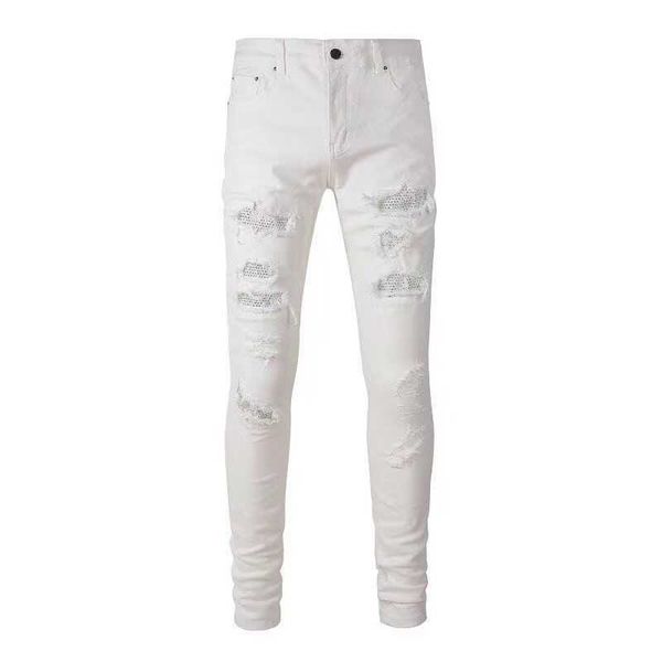 

jeans mens am1r1 trousers pants mirri ripped fashion designer brand high street trend youth white diamond wash leggings personalized ve hdos, Blue