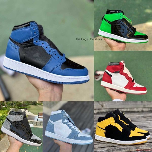 

2023 og 2023 new arrivals original jumpman 1 dark marina blue basketball shoes 1s patent leather black blue 2.0 patent leather fragment low