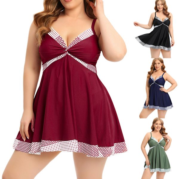 

new plus size designer bikini swimwear women's conservative high-waisted luxury bikinis bathing suit skims two piece swimdress with und, White;black
