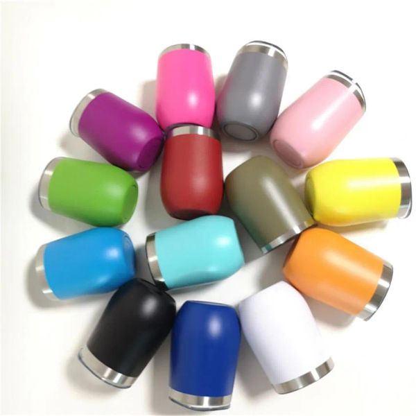 

12oz Wine Mugs 304 Stainless Steel Egg Tumblers Insulated Vacuum Coffee Beer Mug Outdoor Double Wall with Lid, Multi-color