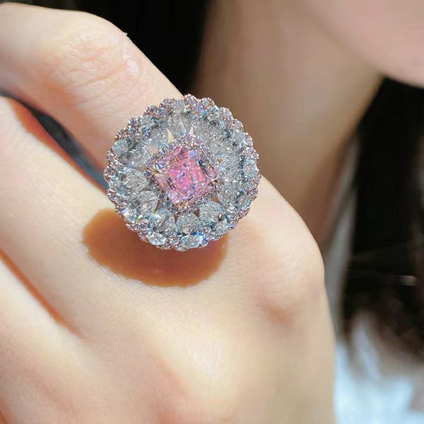 

big flower finger ring aaaaa zircon 925 sterling silver engagement wedding band rings for women men birthday party jewelry gift, Slivery;golden