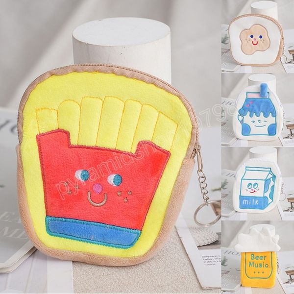 

cute portable cartoon food small wallet headphone organizer lipstick storage bag coin purse plush zipper data line pouch pendant, White