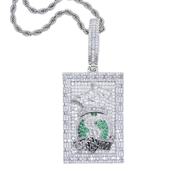 

iced out bling us dollar pendant necklace for men fashion geometric 5a cubic zircon hip hop cool punk styles necklaces jewelry for men boy p, Silver