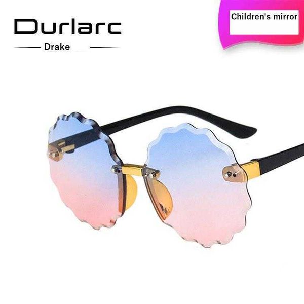 

round wave flower kids sunglasses frameless trimming fashion boys and girls, Blue