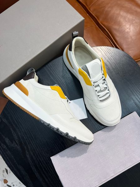 

brunello cucinelli lace up men casual shoes wedge heels designer brand mixed color splice sport shoes thick bottom genuine leather fashion o, Black