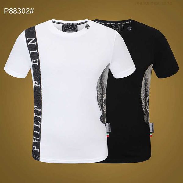 

luxury philippuep lein summer pp men's short sleeve skull head cotton t-shirt drilling desigers, White;black