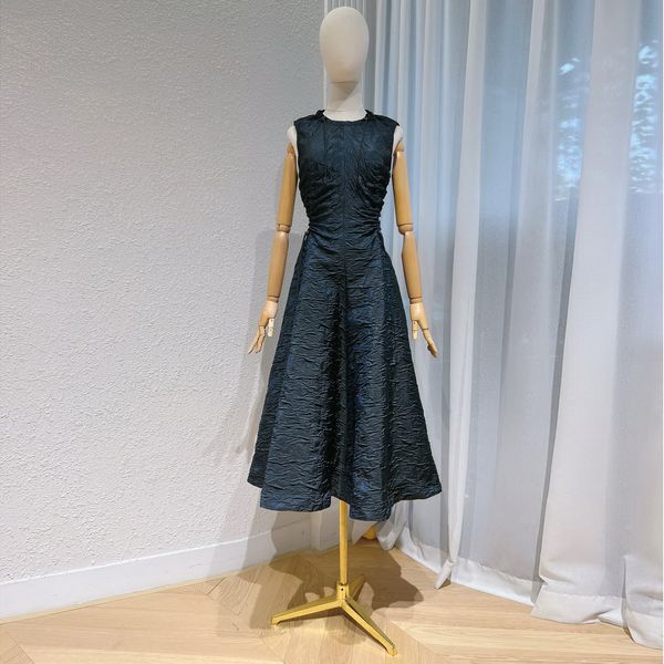 

2023 fashion band simple and versatile navy blue sleeveless midi dress, Black;gray