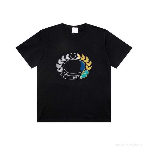 

correct version b burbry luxury designer of 23ss bu's classic front three-dimensional embroidered short-sleeved t-shirt high street ver, White;black