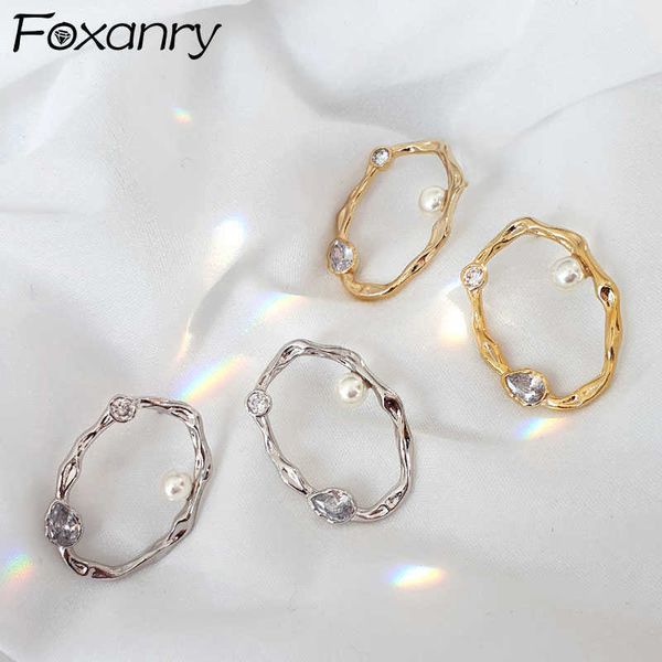 

charm anry prevent allergy silver color hoop earrings new trendy simple sweet pearl zircon bride jewelry wedding accessories l230315, Golden