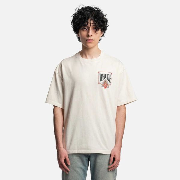 

3g3h men's and women's high street t shirt fashion brand rhude oversized small card tee letter card printing short sleeve, White