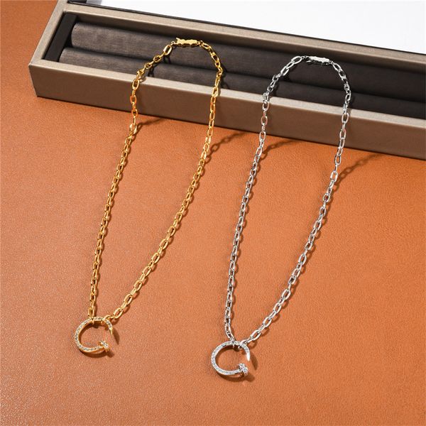 

french fashion thick chain c-shaped zircon pendant necklace exquisite commuter temperament senior clavicle jewelry women gift, Silver