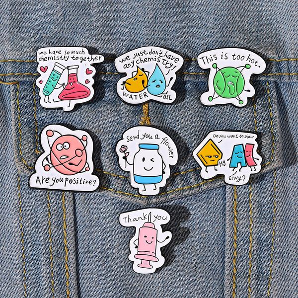 

chemical principle enamel pins custom creative cartoon water oil positron brooches lapel badges funny jewelry gift for students, Blue