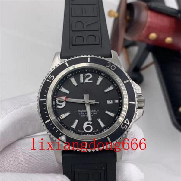

1884 super-ocean watch 46 black dial stainless steel rotating bezel mens automatic mechanical rubber band wristwatches264s, Slivery;brown