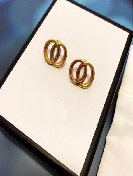 

without boxes luxury women fashion earrings designer g letter stud retro ring pendant engagement earring for lady whol7159345, Golden;silver