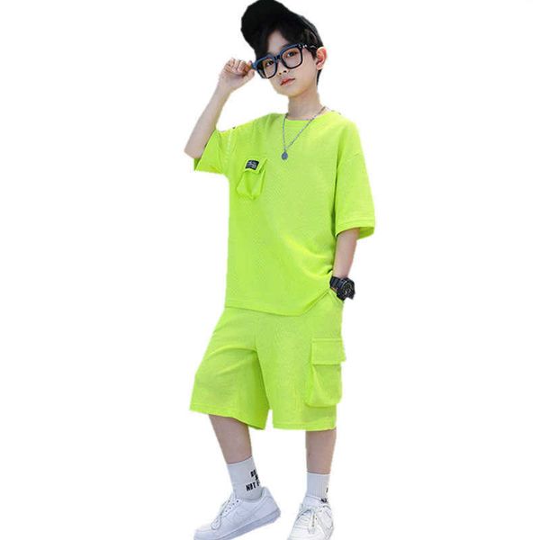 

clothing sets big boy short sleeve t shirt shorts sport pc sets summer children's clothing teenage kids fluorescent green outfits years, White