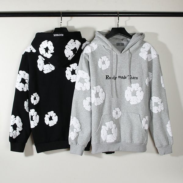 

men's hoodies 3d foamed printing hoodie men women fleece kapok embroidered letters graffiti vintage sweatshirts pullover grey black col