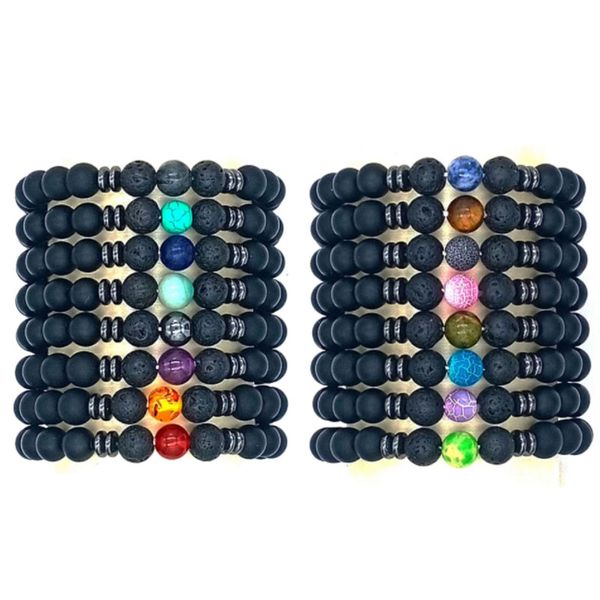 

different natural stone handmade beaded strands charm bracelets for women men lover elastic bangle yoga jewelry, Black