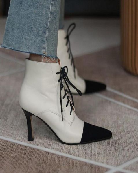 

fashion lace up boots mixcolor genuine leather high heeled women evening party boots lady pumps2375747, Black