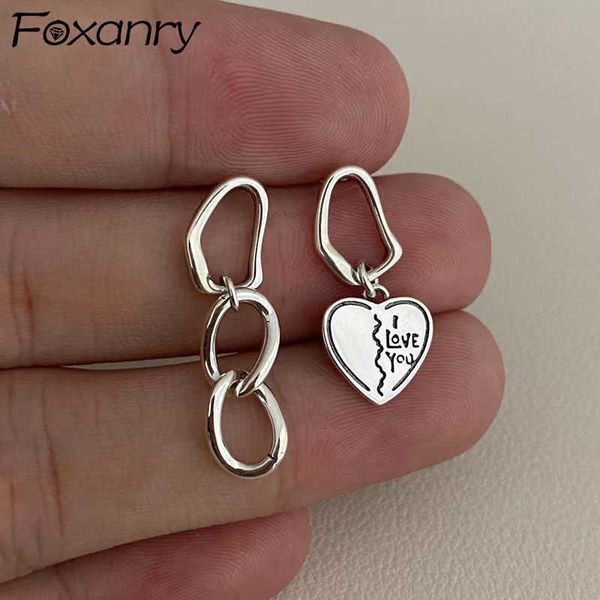 

charm anry prevent allergy silver color asymmetric d earrings trendy vintage simple tassel chain love heart party jewelry l230315, Golden