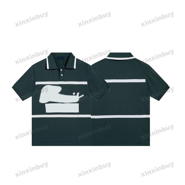 

xinxinbuy men designer tee t shirt 23ss knitted letter embroidery jacquard short sleeve cotton women black white blue 303215 xs-2xl, Black;brown