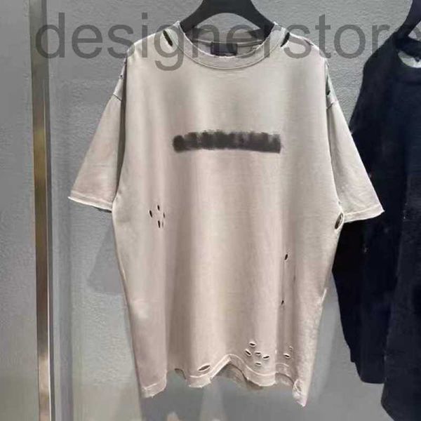 

men's casual shirts designer luxury tide washed damaged cotton short sleeve t-shirt letter korean loose tee ea81, White;black