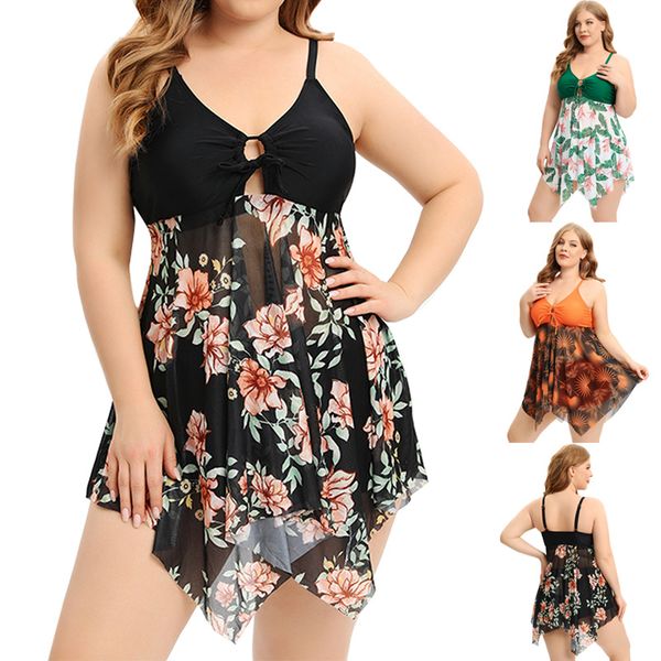 

new plus size women's swimwear conservative flat corner designer swimsuit split bikini set bathing suit skims two piece skirt swim wear, White;black