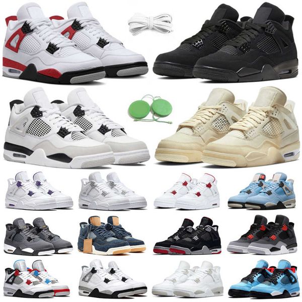 

4 4s men women basketball shoes sail military black cat eafoam cactus jack purple men women sneakers eur36-47