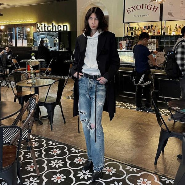 

jeans mens am1r1 trousers pants mirri ripped fashion designer brand washed straight men's loose hip hop high street leisure cool niche, Blue