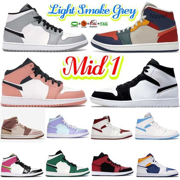 

gai mid jumpman 1 basketball shoes 1s light smoke grey se coconut milk particle grey pine green linen shadow red men women trainers chicago, Black