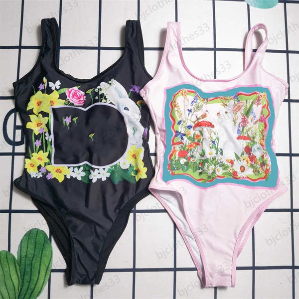 

summer swimwears fashionable rabbit print casual resort style girl swimsuit wrapper craft thong-string one-piece bathing suit bikinis for wo, White;black