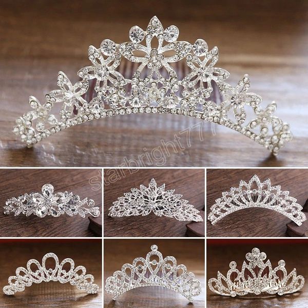 

wedding hair jewelry bridal crystal tiaras princess crown pearl rhinestone women girls bridal hair comb gifts, Slivery;white