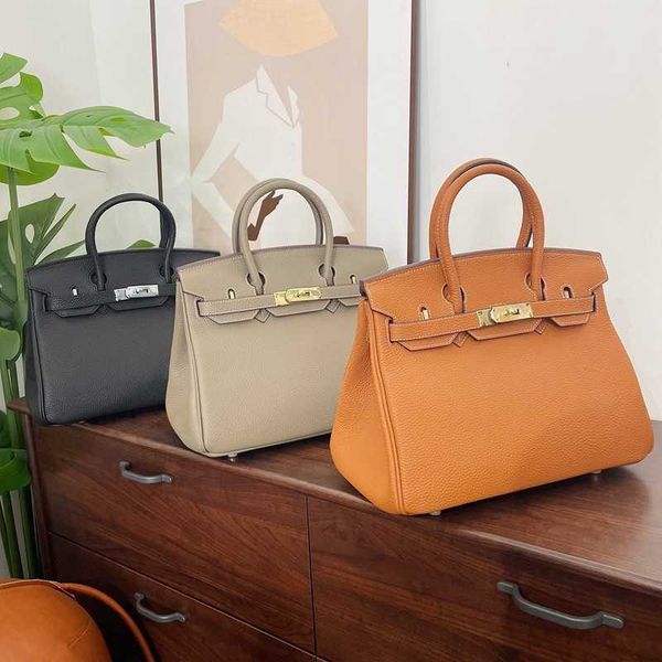 

family h birkin designer bag light luxury real leather with cow leather and lychee pattern large handbag women's one-shoulder diagonal