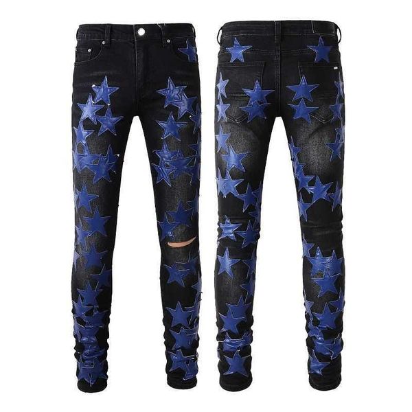 

jeans mens am1r1 trousers pants mirri ripped fashion designer brand black hole blue star patch elastic men's slim fit hip hop high stre
