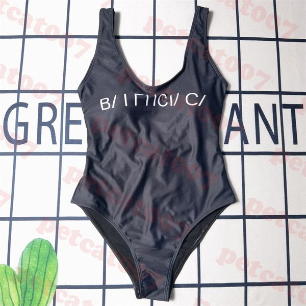 

black slim fit swimwear brand logo bikini for women classic one piece swimsuit summer new bathing suit
