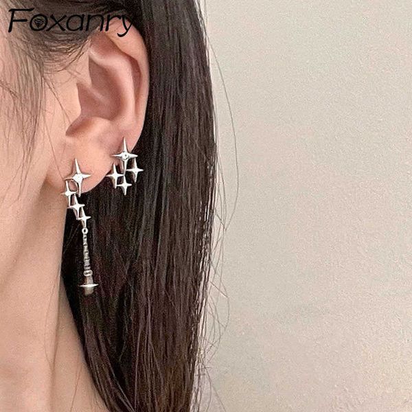 

charm anry prevent allergy silver color earrings for women trend elegant sweet creative asymmetric star zircon bride jewelry l230315, Golden